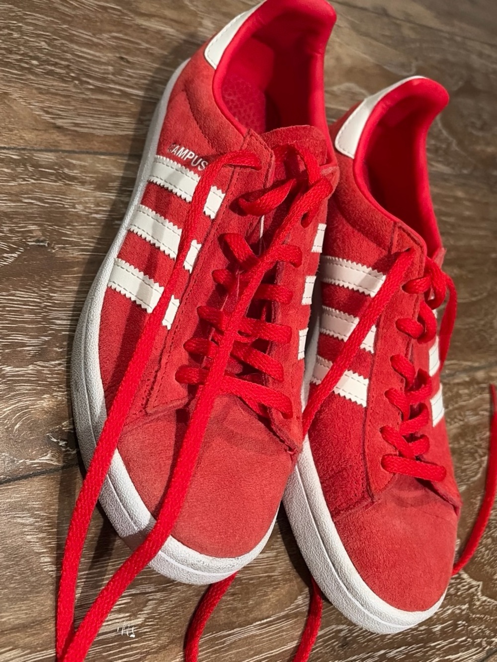 adidas Red Suede Campus Sneakers with White Stripes